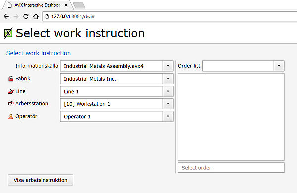 Selection of the Work Instruction from the browser